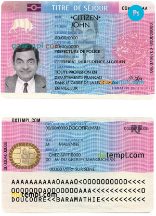 editable template, France residence permit (titre de séjour) template in PSD format, fully editable, with all fonts