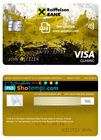 editable template, Romania Raiffeisen bank visa classic card, fully editable template in PSD format