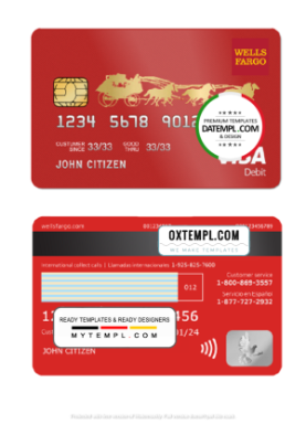 editable template, USA Wells Fargo bank visa debit card template in PSD format, fully editable