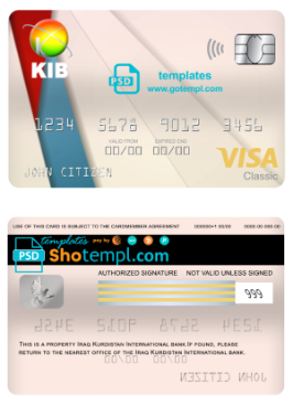 editable template, Iraq Kurdistan International bank visa classic card, fully editable template in PSD format