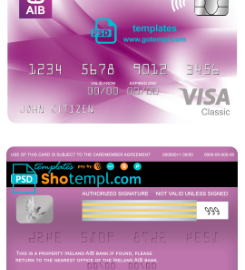 editable template, Ireland AIB bank visa classic card, fully editable template in PSD format