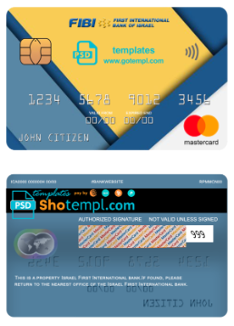 editable template, Israel First International bank mastercard, fully editable template in PSD format