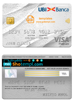 editable template, Italy UBI bank visa platinum card, fully editable template in PSD format