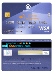 editable template, Kyrgyzstan OJSC Bakai bank visa classic card, fully editable template in PSD format
