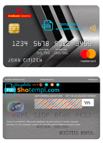 editable template, Malaysia AmBank Islamic bank mastercard, fully editable template in PSD format