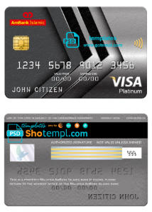 editable template, Malaysia AmBank Islamic bank visa platinum card, fully editable template in PSD format