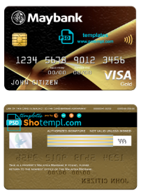 editable template, Malaysia Maybank visa gold card, fully editable template in PSD format