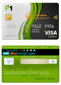 editable template, Malaysia Packet 1 Network bank visa electron card, fully editable template in PSD format