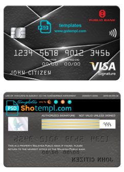 editable template, Malaysia Public bank visa signature card, fully editable template in PSD format