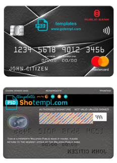 editable template, Malaysia Public bank mastercard, fully editable template in PSD format