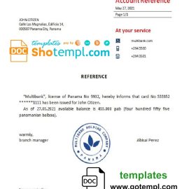 editable template, Panama Multibank bank account reference letter template in Word and PDF format