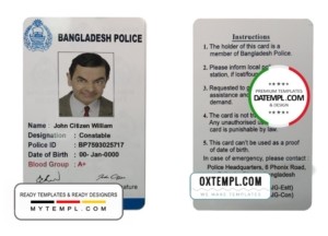 Bangladesh police ID template in PSD format, completely editable