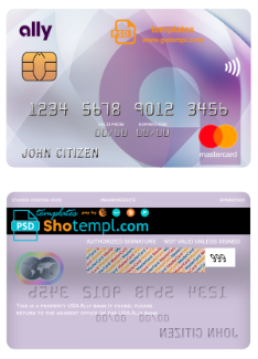 editable template, USA Ally bank mastercard fully editable template in PSD format