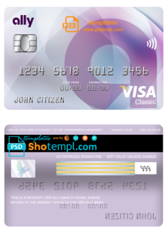editable template, USA Ally bank visa classic card fully editable template in PSD format