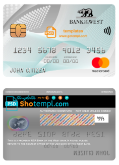 editable template, USA Bank of the West bank mastercard fully editable template in PSD format
