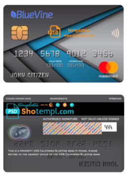 editable template, USA California BlueVine bank mastercard fully editable template in PSD format