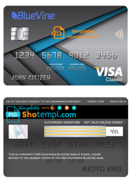editable template, USA California BlueVine bank visa classic card fully editable template in PSD format