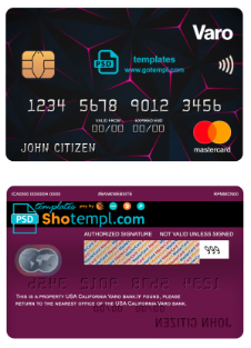 editable template, USA California Varo bank mastercard fully editable template in PSD format
