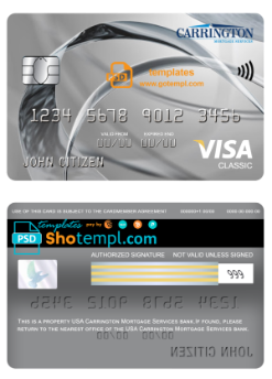 editable template, USA Carrington Mortgage Services bank visa classic card fully editable template in PSD format