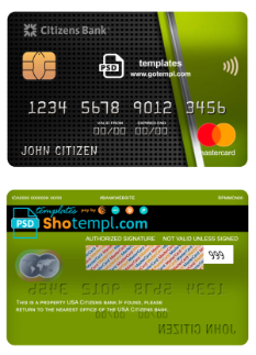 editable template, USA Citizens bank mastercard fully editable template in PSD format