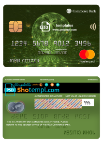 editable template, USA Commerce bank mastercard fully editable template in PSD format