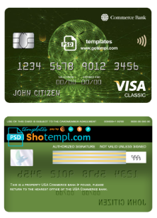 editable template, USA Commerce bank visa classic card fully editable template in PSD format