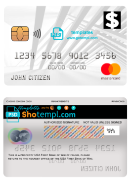 editable template, USA First Bank of Wiki mastercard fully editable template in PSD format