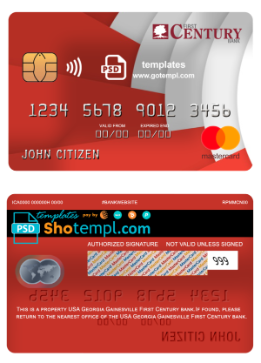 editable template, USA Georgia Gainesville First century bank mastercard fully editable template in PSD format