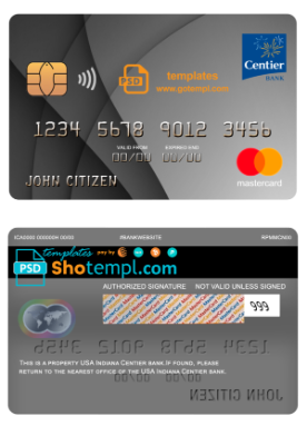 editable template, USA Indiana Centier bank mastercard fully editable template in PSD format