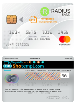 editable template, USA Massachusetts Radius bank mastercard fully editable template in PSD format
