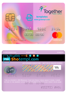 editable template, USA Missouri Together Credit Union bank mastercard fully editable template in PSD format