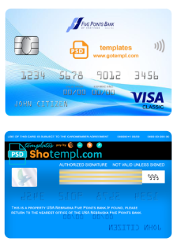 editable template, USA Nebraska Five Points Bank visa classic card fully editable template in PSD format