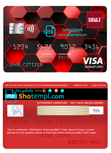 editable template, USA North Carolina BB&T Corp. bank visa signature card fully editable template in PSD format