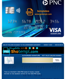 editable template, USA PNC bank visa signature card fully editable template in PSD format