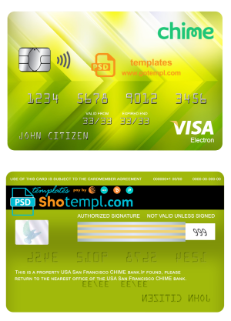 editable template, USA San Francisco CHIME bank visa electron card fully editable template in PSD format