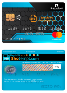 editable template, USA Sutton bank mastercard fully editable template in PSD format