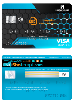 editable template, USA Sutton bank visa signature card fully editable template in PSD format