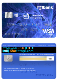 USA U.S. bank visa classic card, fully editable template in PSD format