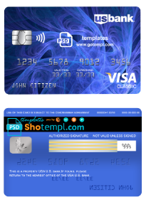 editable template, USA U.S. bank visa classic card, fully editable template in PSD format