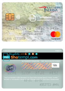 USA University of Southern Indiana bank mastercard, fully editable template in PSD format