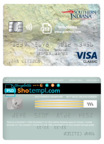 editable template, USA University of Southern Indiana bank visa classic card, fully editable template in PSD format