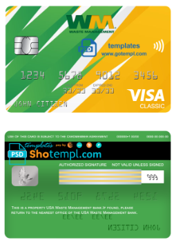 editable template, USA Waste Management bank visa classic card, fully editable template in PSD format