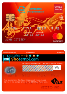 editable template, USA Wells Fargo bank mastercard, fully editable template in PSD format