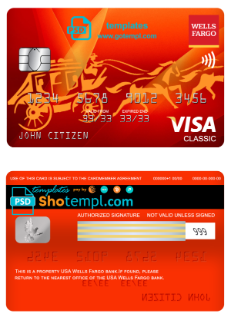 editable template, USA Wells Fargo bank visa classic card, fully editable template in PSD format