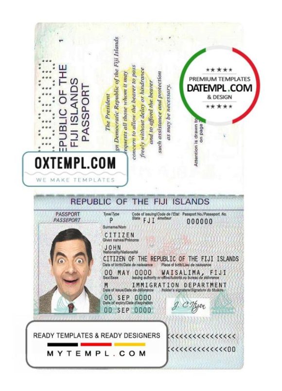 editable template, Fiji passport template in PSD format, with fonts