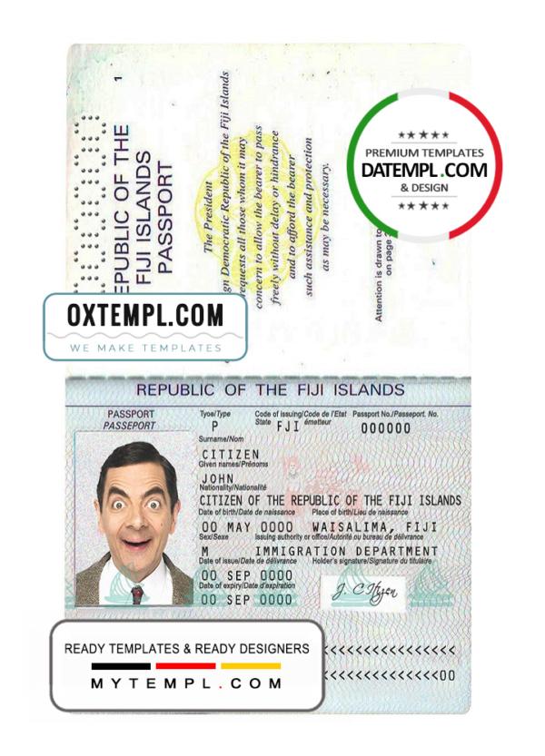editable template, Fiji passport template in PSD format, with fonts
