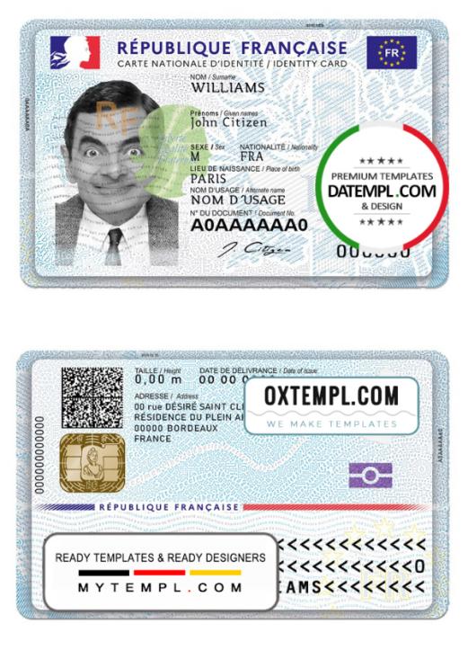 editable template, France national ID card template in PSD format, fully editable (2021 March - present)