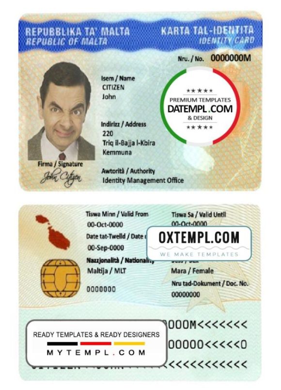 editable template, Malta ID template in PSD format, fully editable