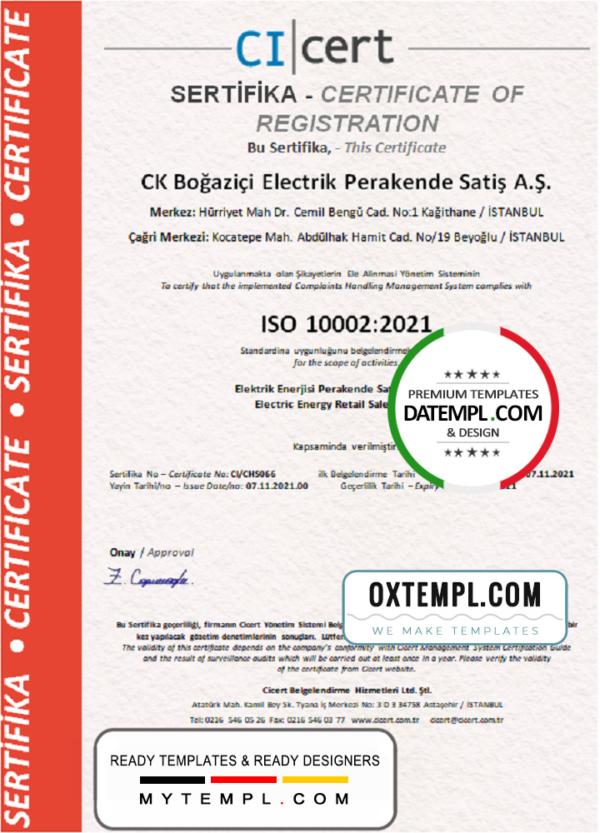 editable template, Turkey Cicert certificate template in Word and PDF format, fully editable