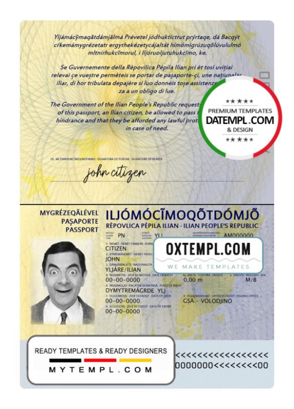 editable template, Ilia passport template in PSD format, with fonts